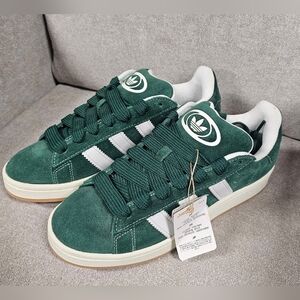 Adidas Campus 00's in dark green and cloud white